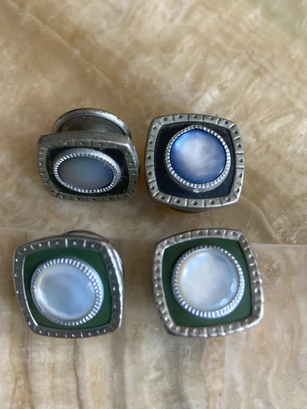 Vintage Baer & Wilde Reversible Snap-Link Cufflinks – Mother of Pearl & Green